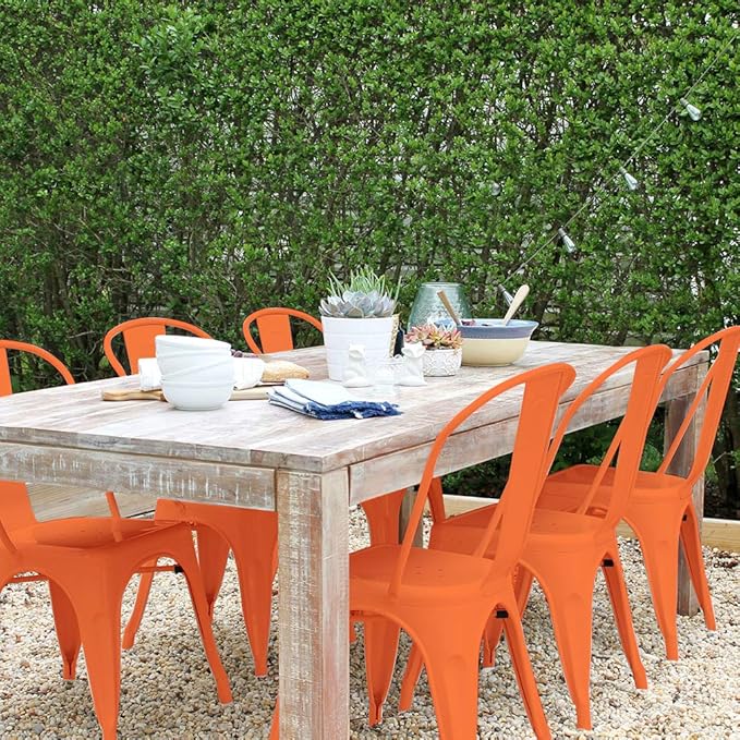 FDW | Set of 4 Metal Dining Chairs | Orange | Stackable Tolix Side Chairs with Backrest | Scratch-Resistant | Non-Slip Feet | Indoor/Outdoor Use | 330 lbs Capacity | Ideal for Kitchen & Restaurant - Image 4