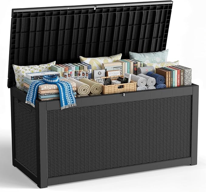 320 Gallon Outdoor Storage Box,Large Waterproof UV Resistant Deck Box,Lockable Storage Container for Patio Furniture Cushions Garden Tools and Pool Accessories(Black) by Unknown