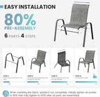 Patio Dining Chairs Set of 8, Outdoor High Stacking Chairs，Breathable Seat Fabric and Alloy Steel Frame for Backyard, Porch, Garden, Sunroom (Light Grey) - Image 8