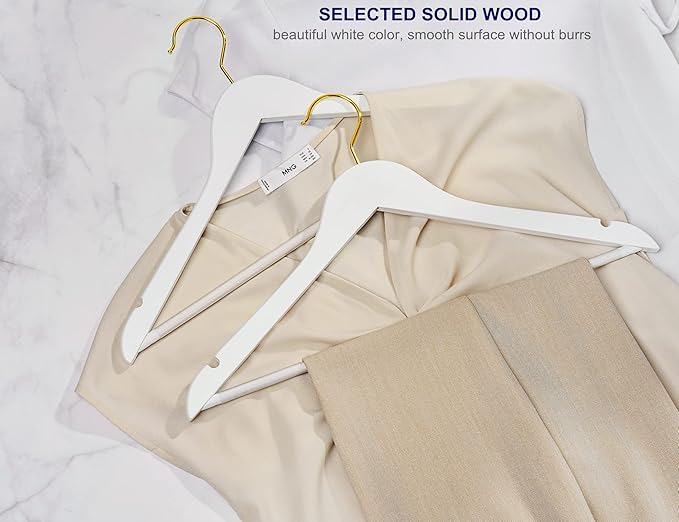 Amber Home 20 Pack Solid Wood Suit Coat Hangers, Smooth White Finish Wooden - Image 4