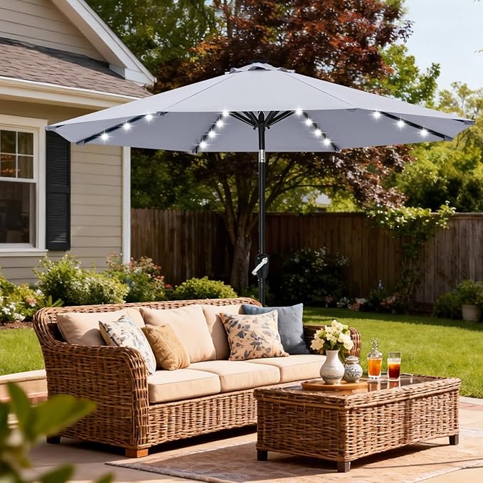 ABCCANOPY Durable Solar Led Patio Umbrellas with 32LED Lights 11FT (Grey) - Image 8