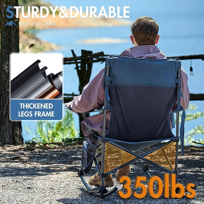 Portal Outdoor Rocking Chair Camping Folding Portable Rocker with Cup Holder Side Pocket Carry Bag, Support 350LBS (Midnight Blue) - Image 6
