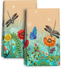 Dragonfly Floral Kitchen Towel Decorative Set of 2 Soft Absorbent Hand Towels by Wovoto