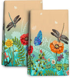 Dragonfly Floral Kitchen Towel Decorative Set of 2 Soft Absorbent Hand Towels by Wovoto