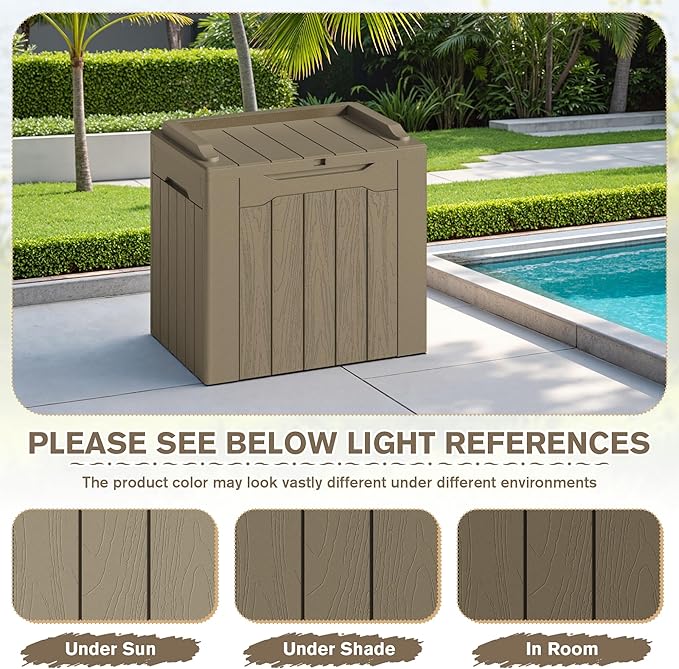 JUMMICO 31 Gallon Resin Deck Box Waterproof Indoor Outdoor Storage Boxes for Patio Furniture Cushions and Garden Tools (Light Brown, 31gallon-2 Packs) - Image 3