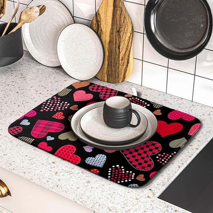Happy Valentine's Day Black Dish Drying Mat - Image 5