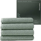 Luxury Silver-Infused Sage Green Washcloth Set of 4, 12.9"x12.9" by KohdaLiving