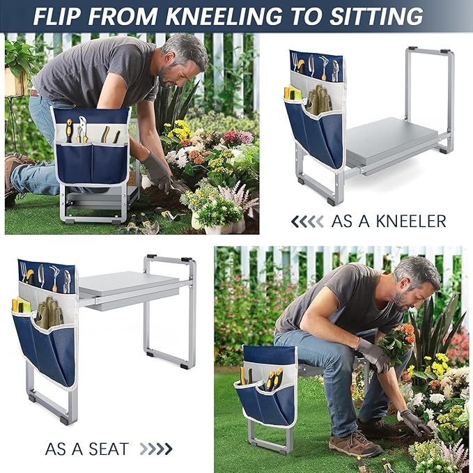 FLINTER Garden Kneeler and Seat, 10.2" Wider Heavy Duty Thick Gardening Bench for Kneeling and Seat - Multifunctional Kneeler Bench, Gardening Gifts for Women, Seniors Grandparents, Gray - Image 5