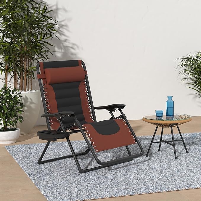 Best Choice Products Oversized Padded Zero Gravity Chair, Folding Outdoor Patio Recliner, XL Anti Gravity Lounger for Backyard w/Headrest, Cup Holder, Side Tray, Polyester Mesh - Rust/Black - Image 2