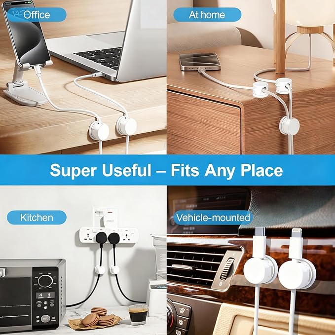6pcs Magnetic Cable Clips, 360° Swiveling Adhesive Cable Organizer - Image 7