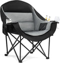 Oversized Camping Chairs for Adults - Heavy Duty Padded Outdoor Folding Lawn XL Camp Chair with Cup Holder Cooler Pockets for Outside Sports Beach Fishing Garden Portable Supports 500lbs, Black by PUVASIA