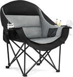 Oversized Camping Chairs for Adults - Heavy Duty Padded Outdoor Folding Lawn XL Camp Chair with Cup Holder Cooler Pockets for Outside Sports Beach Fishing Garden Portable Supports 500lbs, Black by PUVASIA