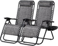 Nazhura Set of 2 Relaxing Recliners Patio Chairs Adjustable Steel Mesh Zero Gravity Lounge Chair Beach Chairs with Pillow and Cup Holder(Grey) by NazhuraGoodCompanionAtHome