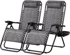 Nazhura Set of 2 Relaxing Recliners Patio Chairs Adjustable Steel Mesh Zero Gravity Lounge Chair Beach Chairs with Pillow and Cup Holder(Grey) by NazhuraGoodCompanionAtHome