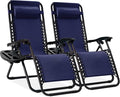 Best Choice Products Set of 2 Adjustable Steel Mesh Zero Gravity Lounge Chair Recliners w/Pillows and Cup Holder Trays - Navy Blue by BestChoiceProducts