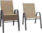 Betterhood Patio Chairs Set of 6, Stackable Outdoor Dining Chairs Set with Breathable Seat Fabric, All-Weather Powder-Coated Metal Frame for Deck, Pool Side and Backyard, 350LBS Capacity (Khaki) by Betterhood