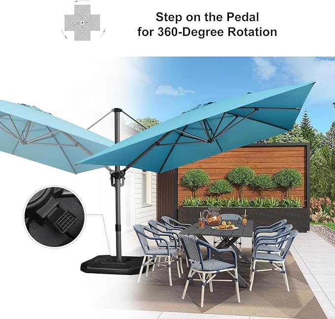 PURPLE LEAF 10'×13' Patio Umbrella with Base Included and Cover Outdoor Umbrella with Cover Extra Large Heavy Duty Cantilever Umbrella Turquoise Blue - Image 5