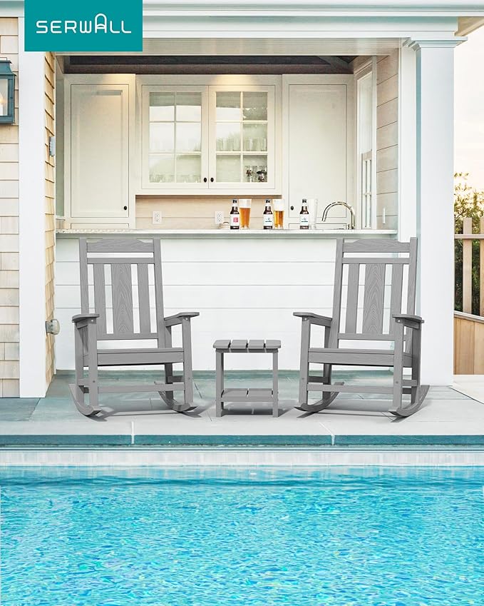 SERWALL Oversized Rocking Chair Set of 2 Outdoor, HDPE Outdoor Rocking Chair Set of 2, Space Gray - Image 8