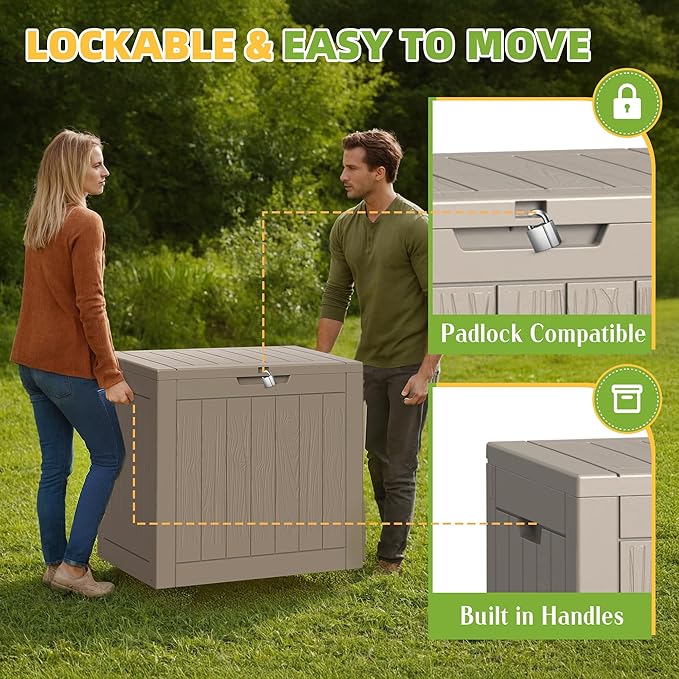30 Gallon Outdoor Storage Box Weather Resistant UV Protection Waterproof Resin Deck Box for Garden, Patio, Porch, Delivery(Gray，30 Gallon) - Image 4