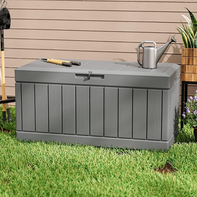 Greesum 82 Gallon Resin Deck Box All Weather Large Outdoor Storage for Patio Furniture, Toys, Garden Tools, Lockable, Dark Gray - Image 3