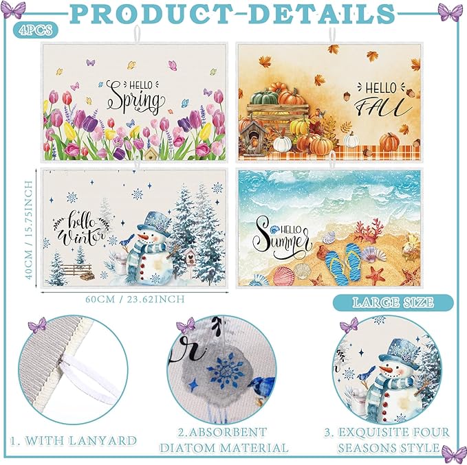 4 Pcs Seasonal Dish Drying Mats - Image 3