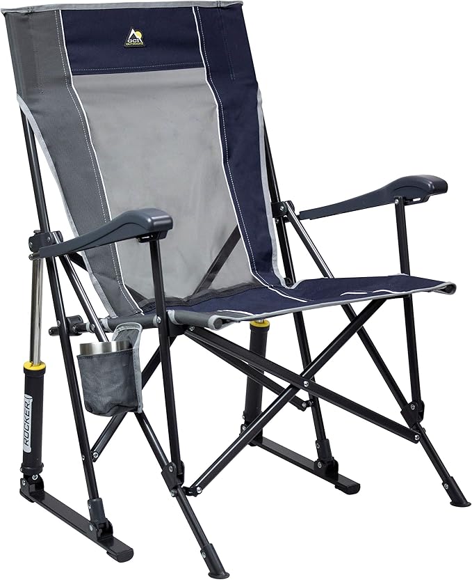 GCI OUTDOOR RoadTrip Rocker Camping Chair | Portable, Folding Rocking Chair with Solid, Durable Armrests, Drink Holder & Comfortable Extended Backrest — Indigo Blue by GCIOUTDOOR