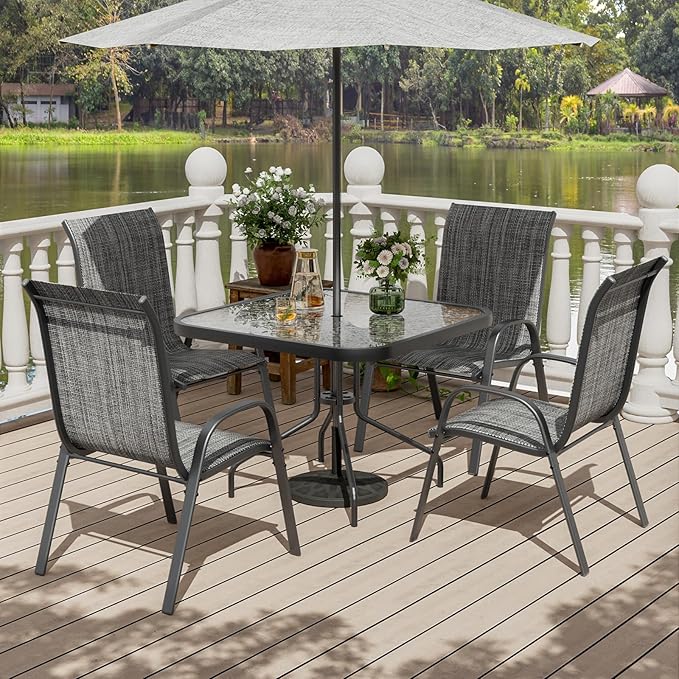UDPATIO Patio Chairs Set of 4, Stackable Outdoor Dining Chairs with High Back, Textilene Fabric Breathable Outdoor Chair All Weather, 350LBS Capacity for Garden, Backyard (Dark Grey) - Image 2