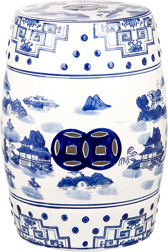 Safavieh Castle Gardens Collection Glazed Ceramic Blue Gateless Mist Chinoiserie Garden Stool by SAFAVIEH