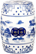 Safavieh Castle Gardens Collection Glazed Ceramic Blue Gateless Mist Chinoiserie Garden Stool by SAFAVIEH