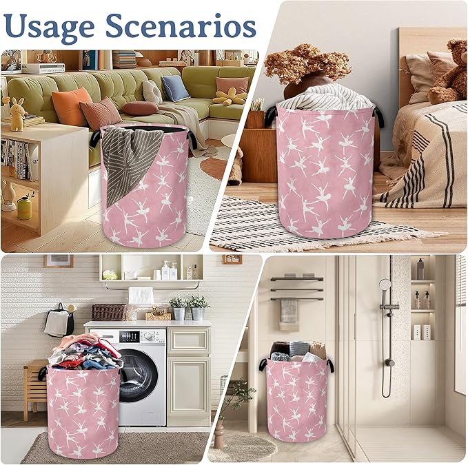 Cute Ballet Dancer Laundry Basket, Foldable Oxford Cloth Pink Laundry Hamper - Image 7