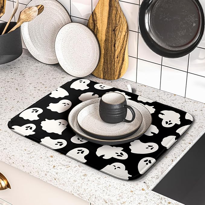 Halloween Dish Drying Mat for Kitchen Counter Cute Ghost Holiday Super - Image 5