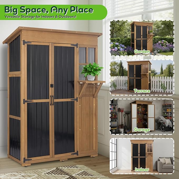 PetsCosset Large Outdoor Storage Cabinet Waterproof with Shelves, Outside Storage Shed Tall Backyard Cabinet with Fold-Out Table for Patio, Garage, Garden, Pool Accessories Storage (70.5" H x 51" L) - Image 7