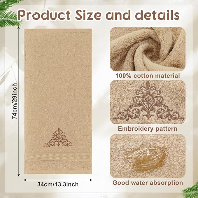 2 Pcs Damascus Hand Towels Brown Farmhouse Bathroom Decor 14x29 Inch - Image 3