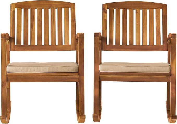 Christopher Knight Home Selma Acacia Rocking Chairs with Cushions, 2-Pcs Set, Teak Finish by ChristopherKnightHome