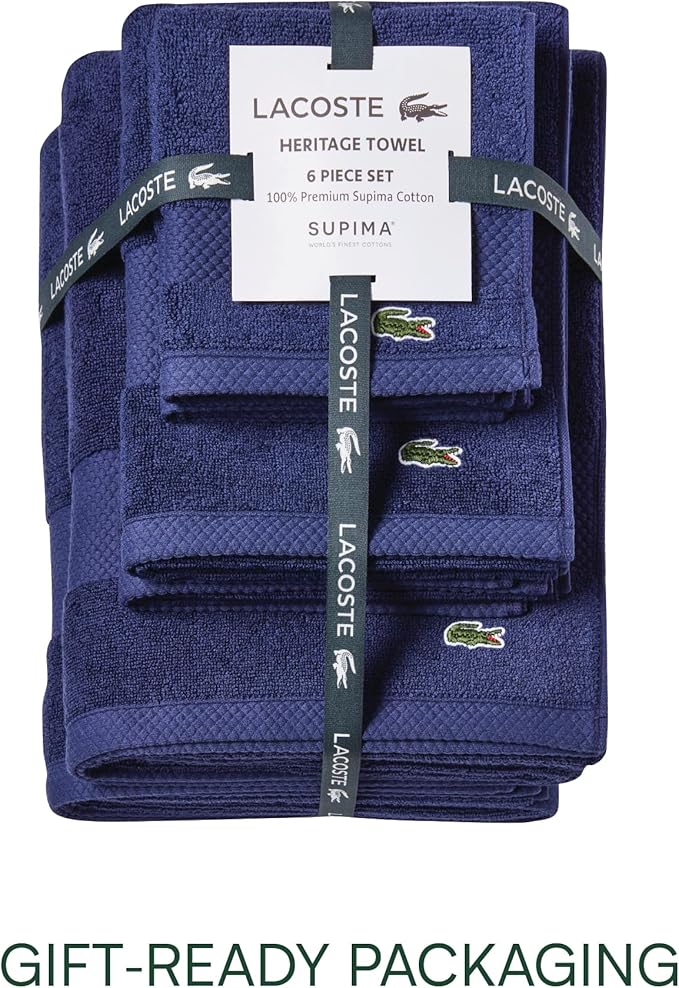 Lacoste Heritage Supima Cotton 6-Piece Towel Set, 2 Bath Towels, 2 Hand Towels - Image 4