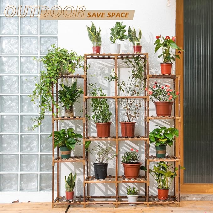 Uneedem Tall Shelf for Multiple Plants Indoor Outdoor 14 Tiers 16 Pot Holder Large Rack Wood Stand Shelves for Room Corner Balcony Garden Patio - Image 4