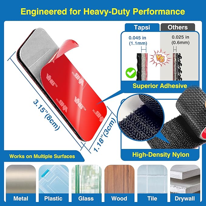 8 Sets Heavy-Duty Adhesive Hook and Loop Strips – 1.2" x 3.2" High-Bond - Image 2