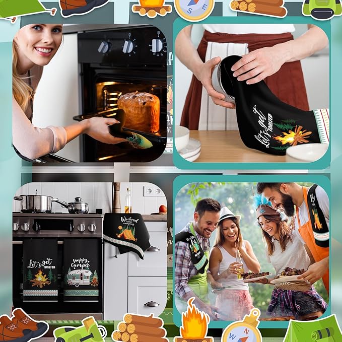 Boyiee 6 Pcs Camping Kitchen Towels Black Absorbent Dish Towels Bonfire Tent - Image 4