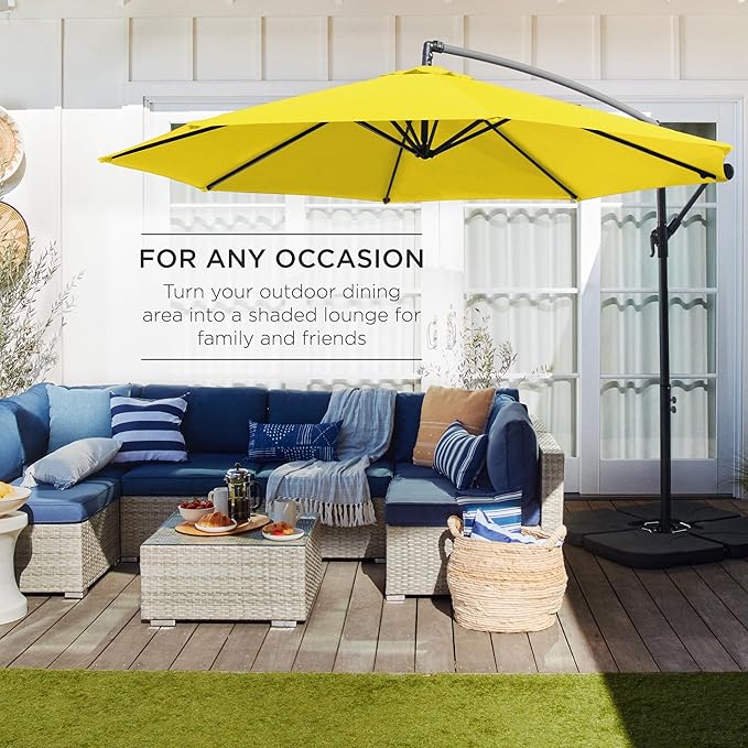 Best Choice Products 10ft Offset Cantilever Hanging Market Patio Umbrella, 8 Sturdy Ribs, Easy Adjustment - Yellow - Image 3