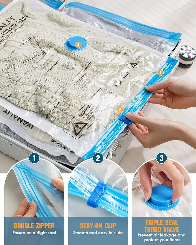 Vacuum Storage Bags for Travel, 12 Pack Vacuum Seal Bags - Image 7