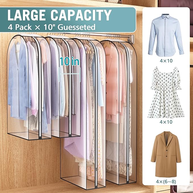 Clear Garment Bag for Hanging Clothes 10” Gusseted, 40&60” Suit Bags for Open - Image 2