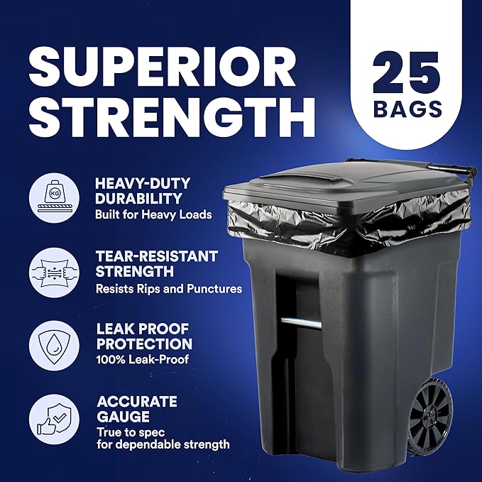 Plasticplace 95-96 Gallon Garbage Can Liners │ 2 Mil │ Black Heavy Duty Trash - Image 4