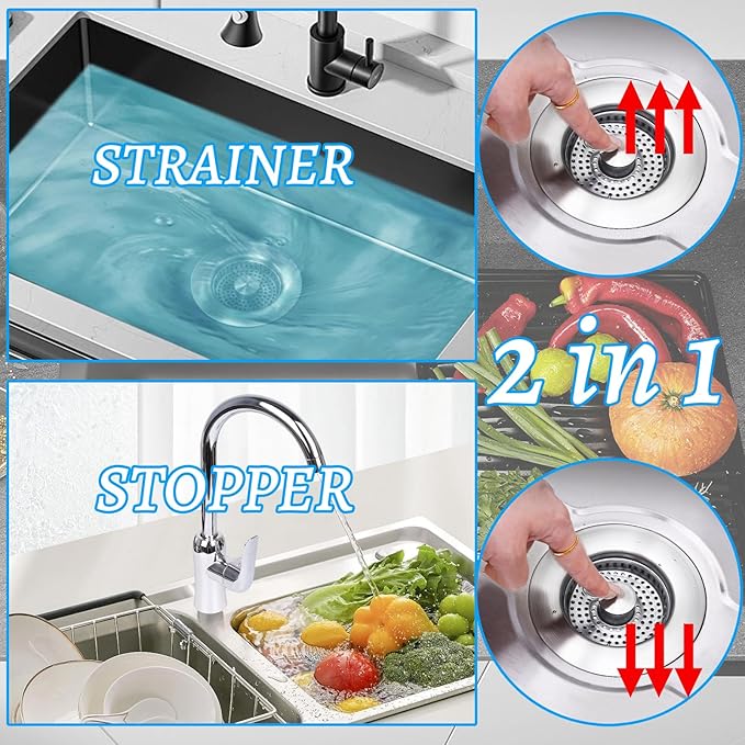 2 Pcs 3 in 1 Kitchen Sink Drain Strainer, Universal Stainless Steel Kitchen - Image 2