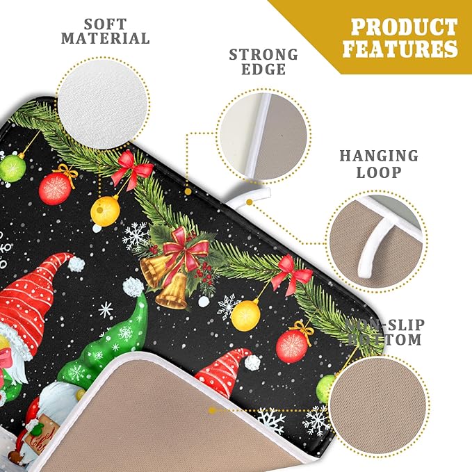 Merry Christmas Dish Drying Mat Black Gnomes Dish Drainer Mats 16x18 Inch - Image 4
