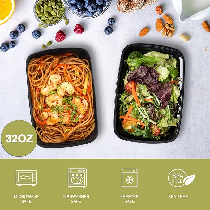 15 Pack- Meal Prep Containers 32oz, Plastic Food Prep Containers Reusable - Image 2