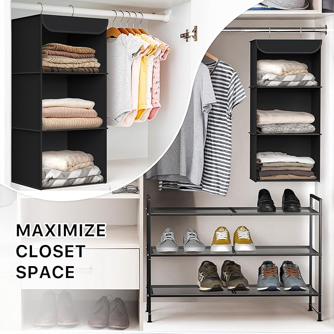 Simple Houseware 3-Shelf Hanging Closet Organizer, Fabric Storage Shelves - Image 6