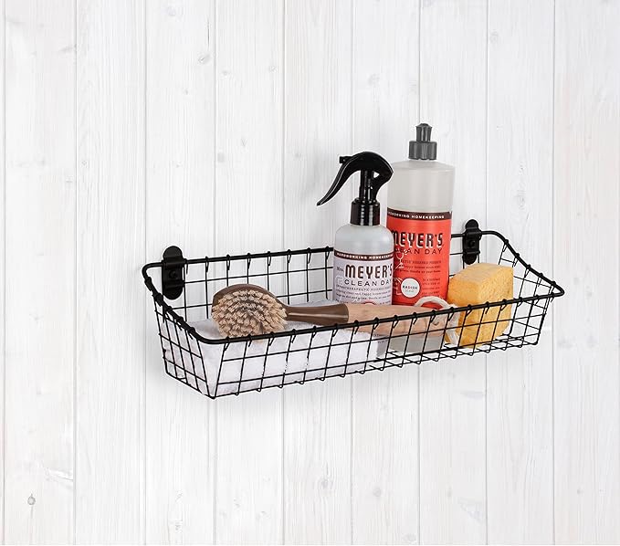 Spectrum Medium Wire Wall Basket Matte Black Rustic Wall Bin, Vintage Wire - Image 2