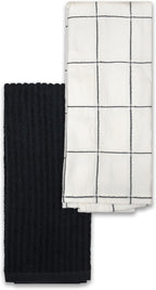 Frigidaire Carmen 2-Piece Cotton Kitchen Towel Set-Black and Square Print by Frigidaire
