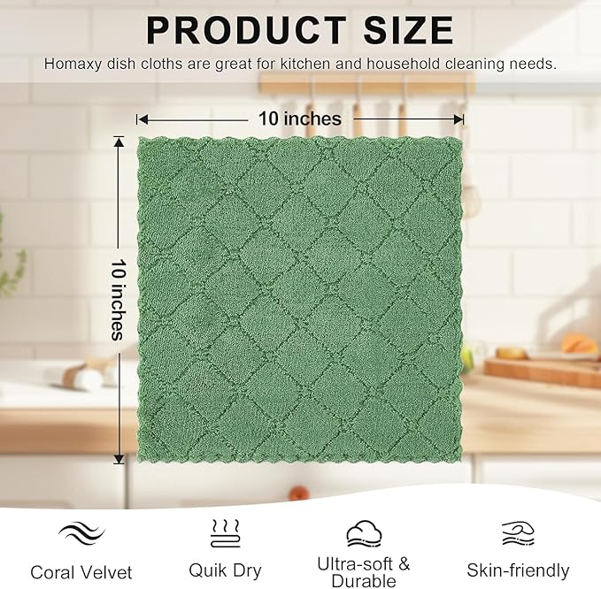 Homaxy 18 Pack Kitchen Dish Cloths, Super Soft and Absorbent Coral Velvet Dish - Image 3
