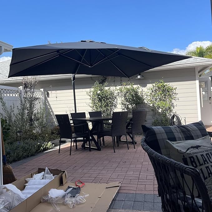 PURPLE LEAF Patio Umbrella with Base 10 Feet Outdoor Cantilever Square Umbrella Aluminum Offset Umbrella with 360-degree Rotation for Garden Deck Pool Patio, Grey - Image 3